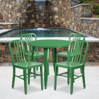 Flash Furniture CH-51090TH-4-18VRT-GN-GG 30" Round Metal Table Set with Back Chairs in Green